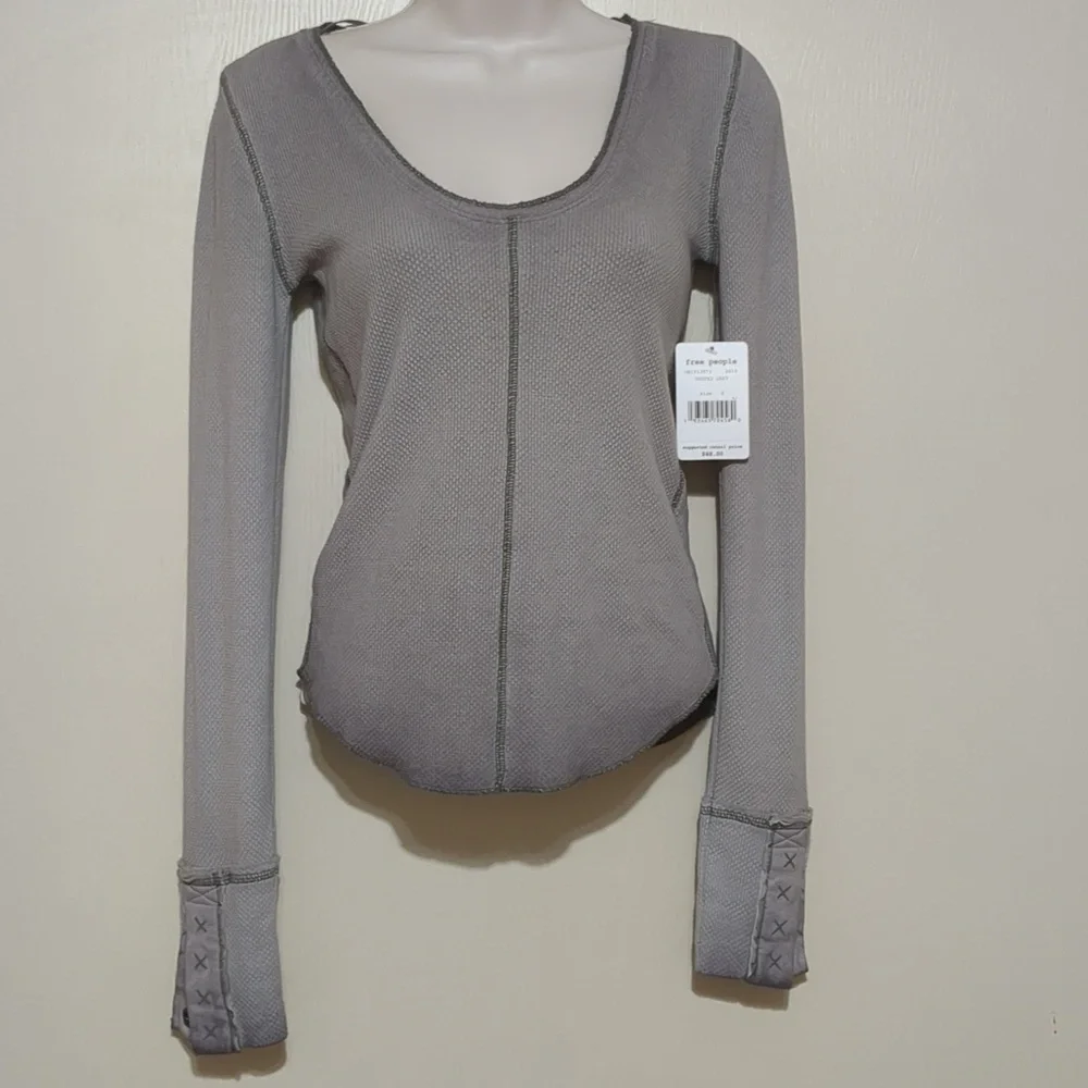 We the Free Dark Side Distressed Ombre Scoop Neck Thermal Top size Small - Picture 4 of 12